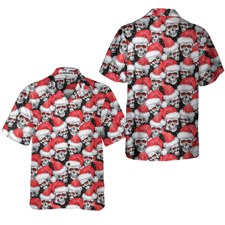 Drune | Modische Weihnachts-Schädel Hawaiian Shirt, Coole Weihnachts Hawaiian Shirt
