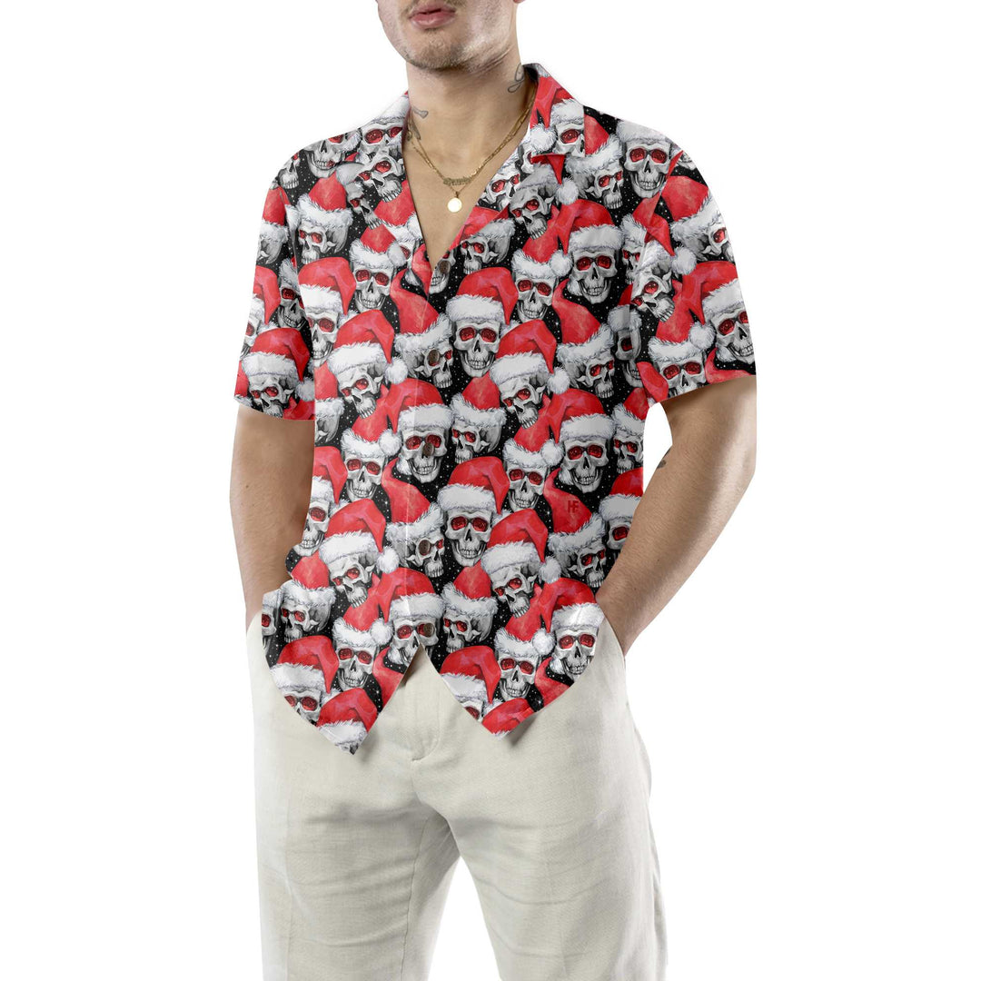 Drune | Modische Weihnachts-Schädel Hawaiian Shirt, Coole Weihnachts Hawaiian Shirt