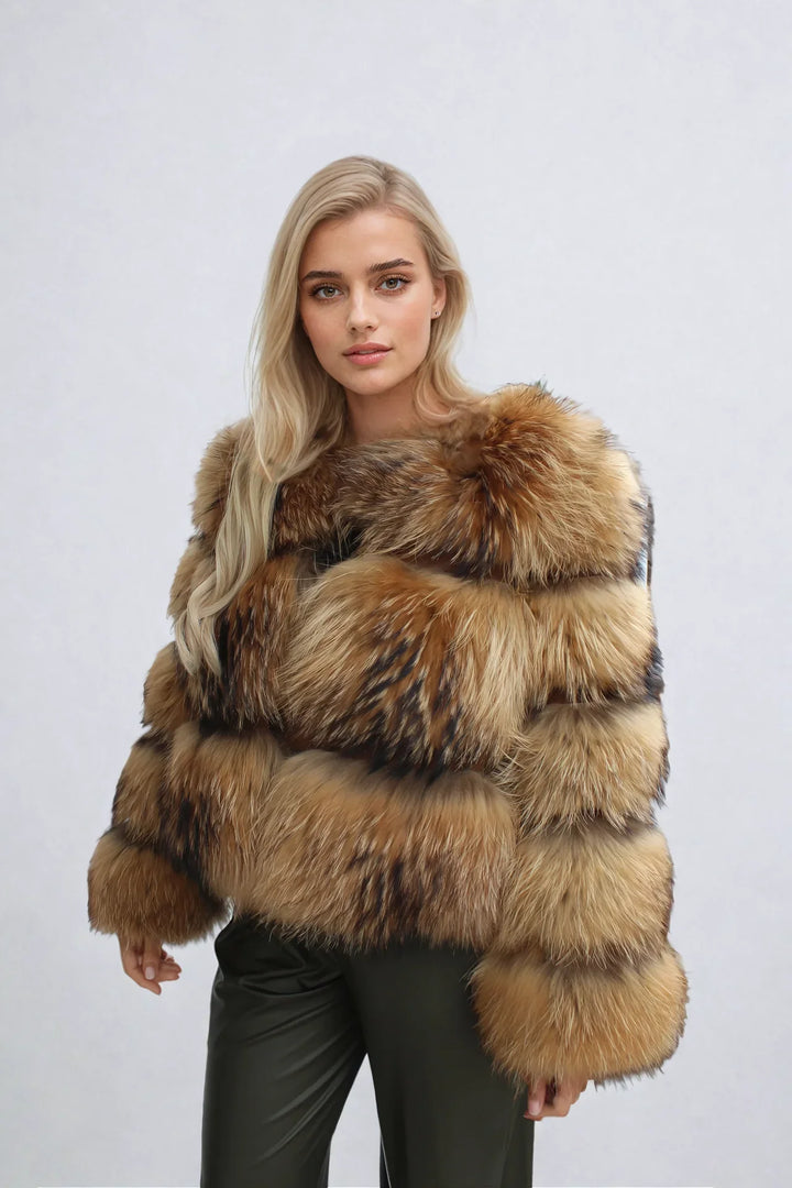 Drune | Felljacke Kurze Flauschige Fell Winterjacke für Damen