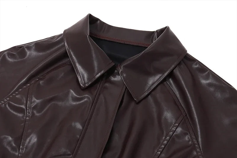 Drune - Damen kurze Kunstlederjacke