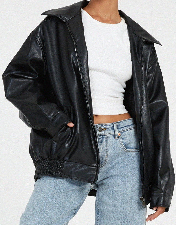 Drune | Lederjacke Übergröße Zip up Leder Bomberjacke Lederjacke Damen