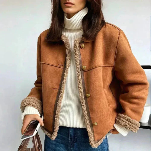 Drune | Faux Shearling Futter Knopf up Jacke Für Frauen