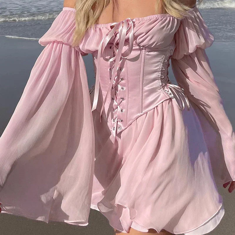 Drune | Schulterfreies Korsettkleid mit Weiten Ärmeln