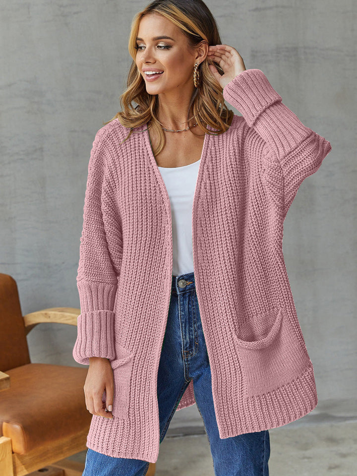 Drune | Damen Offene Strickjacke mit Taschen Details und Langen Ärmeln