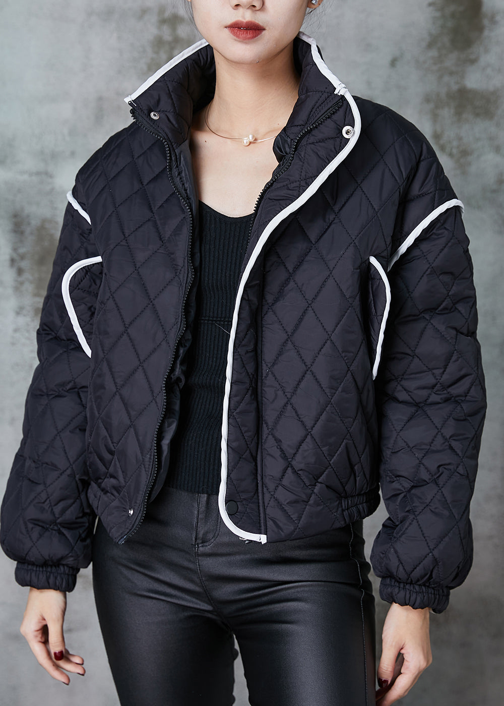 Drune | Schwarzer Oversized Patchwork Drune | Mit Baumwolle gefüllte Mäntel