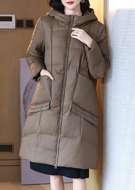 Drune | Kaffee Reißverschluss Kapuzen Patchwork Entenfeder Wintermäntel Winter