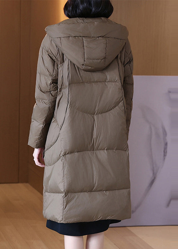 Drune | Kaffee Reißverschluss Kapuzen Patchwork Entenfeder Wintermäntel Winter