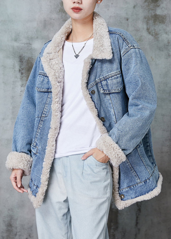 Drune | Denim Blau Dicke Fleece Wollgefütterte Jacken Winter
