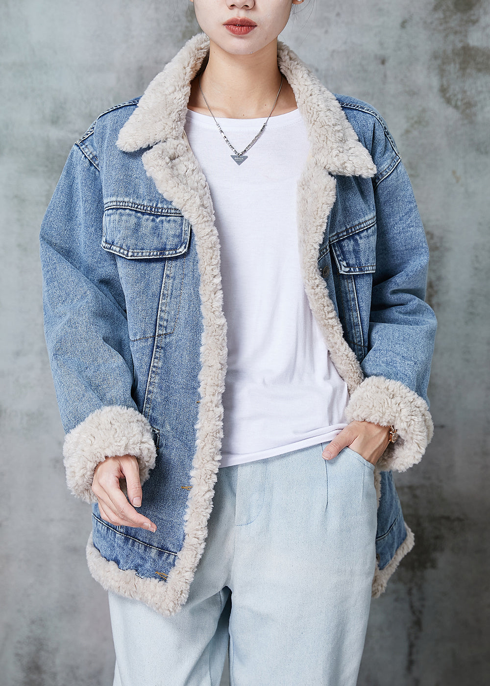 Drune | Denim Blau Dicke Fleece Wollgefütterte Jacken Winter