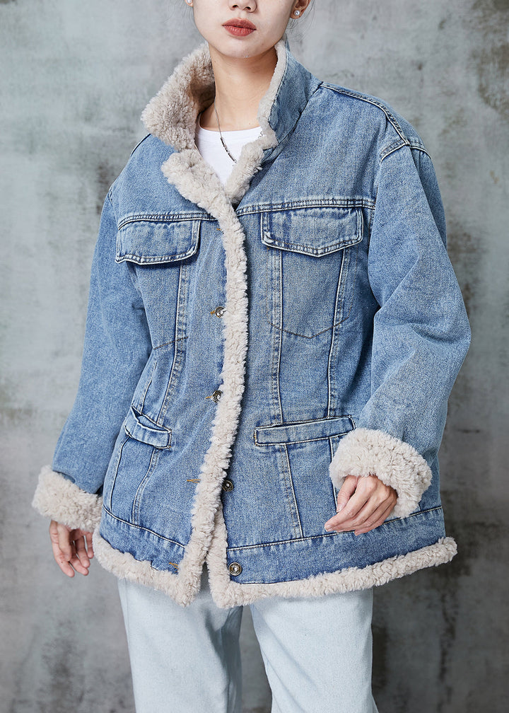 Drune | Denim Blau Dicke Fleece Wollgefütterte Jacken Winter