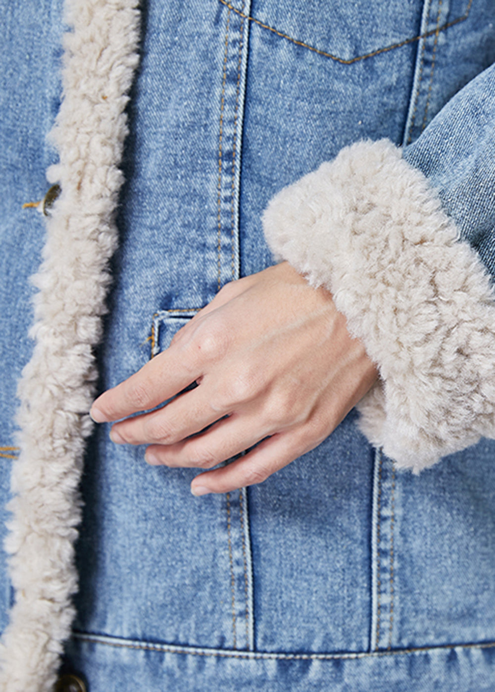 Drune | Denim Blau Dicke Fleece Wollgefütterte Jacken Winter