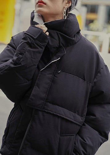 Drune | schwarze Winteroberbekleidung Locker sitzende Jacken Stehkragen Patchwork Oberbekleidung