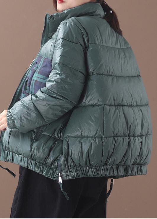 Drune | grüne Gans Daunenmantel Locker sitzende Winterjacke Patchwork Karo Seitenreißverschlussjacken