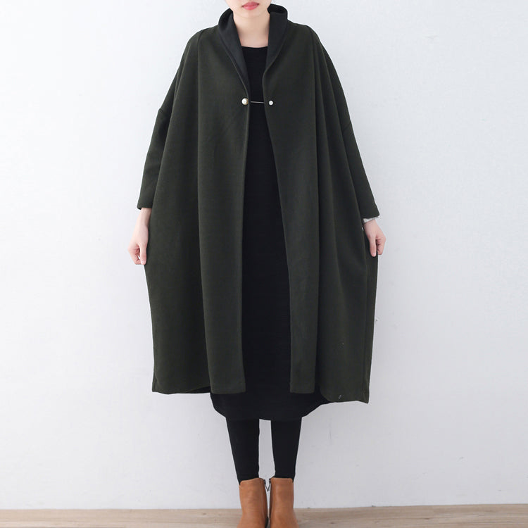 Drune | grüner Wollmantel Locker sitzender Wintermantel Frauen Wintermantel