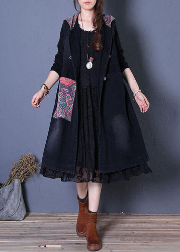 Drune | oversized Maxi-Mantel schwarzer Patchwork Kapuzenmäntel