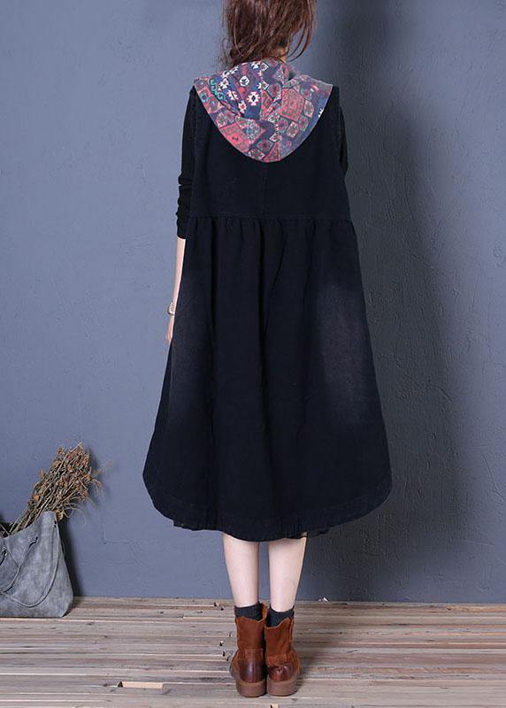 Drune | oversized Maxi-Mantel schwarzer Patchwork Kapuzenmäntel