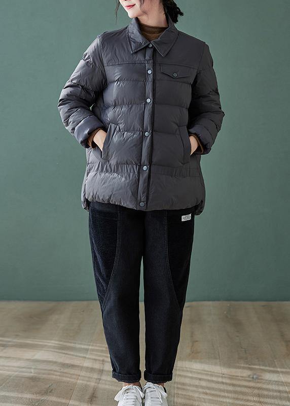 Drune | Plus Size Daunenjackenmäntel Schwarz Revers Taschen Lässiges Outfit