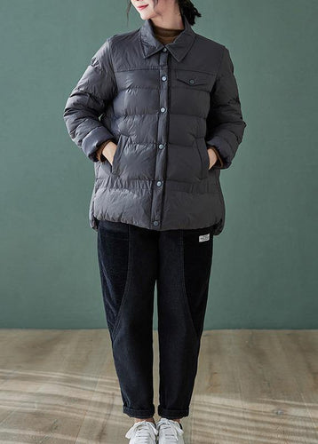 Drune | Plus Size Daunenjackenmäntel Schwarz Revers Taschen Lässiges Outfit
