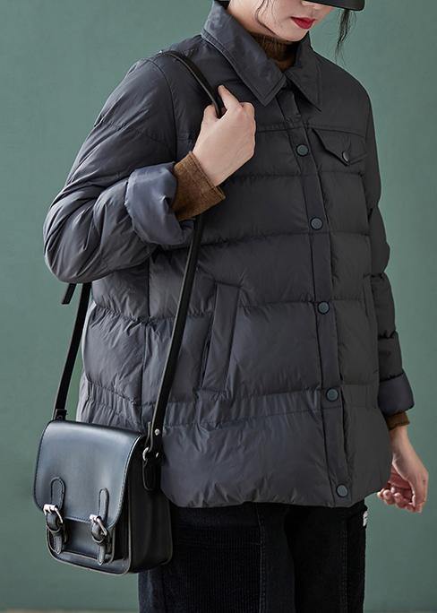 Drune | Plus Size Daunenjackenmäntel Schwarz Revers Taschen Lässiges Outfit