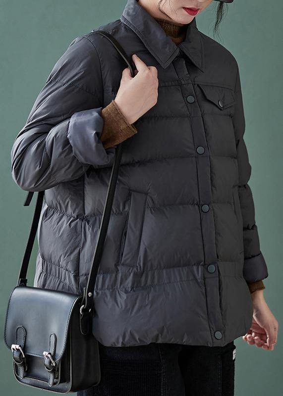 Drune | Plus Size Daunenjackenmäntel Schwarz Revers Taschen Lässiges Outfit