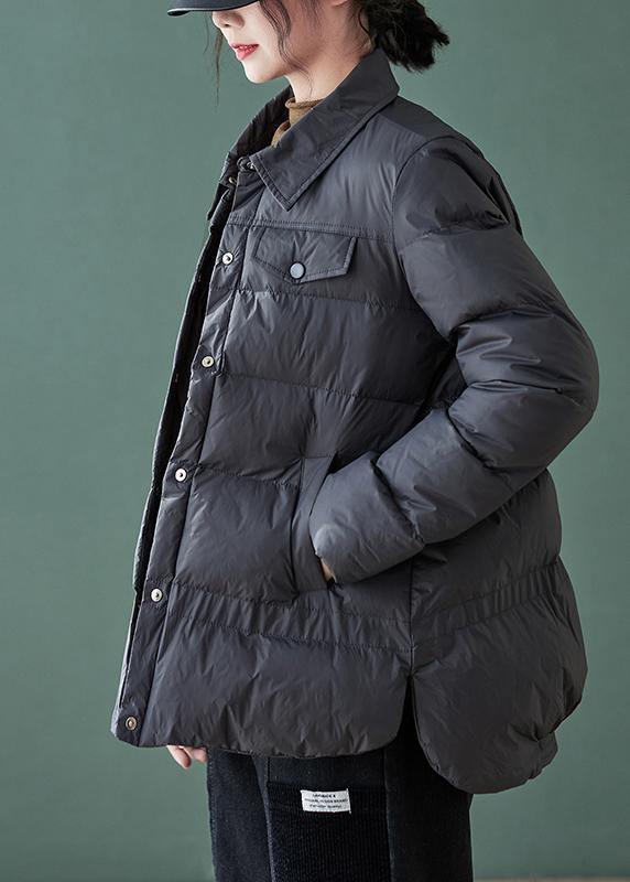 Drune | Plus Size Daunenjackenmäntel Schwarz Revers Taschen Lässiges Outfit