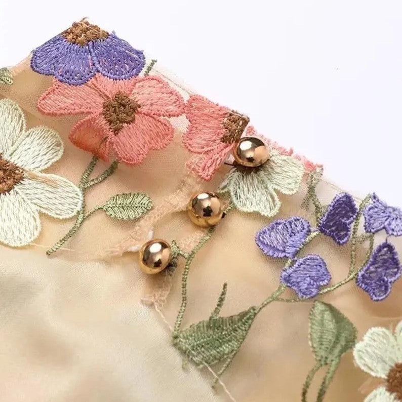 Drune | Bestickte, Blümchenverzierte Transparente Minikleid