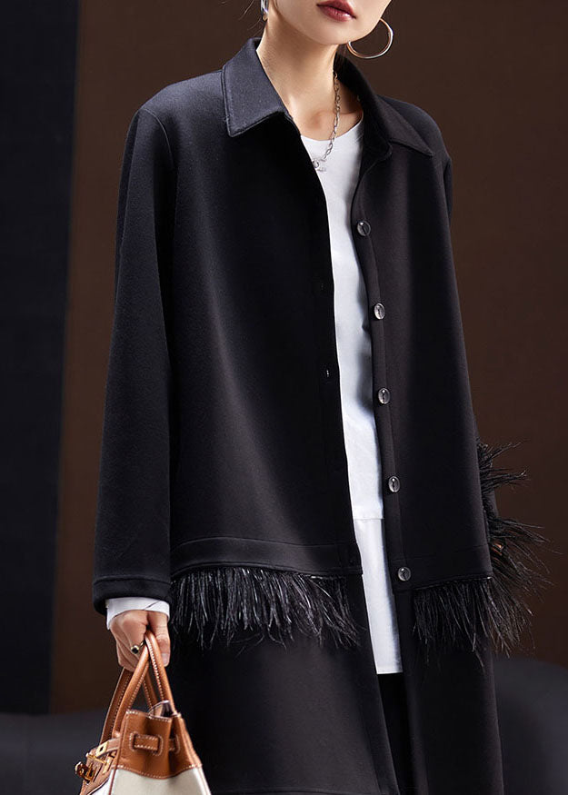 Drune | Schwarze Peter Pan Kragen Quasten Patchwork Mäntel Lange Ärmel