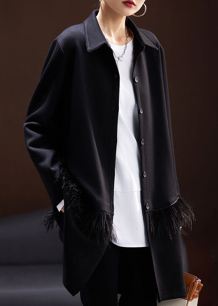 Drune | Schwarze Peter Pan Kragen Quasten Patchwork Mäntel Lange Ärmel