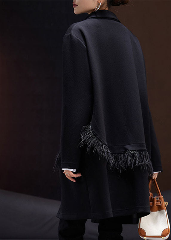 Drune | Schwarze Peter Pan Kragen Quasten Patchwork Mäntel Lange Ärmel