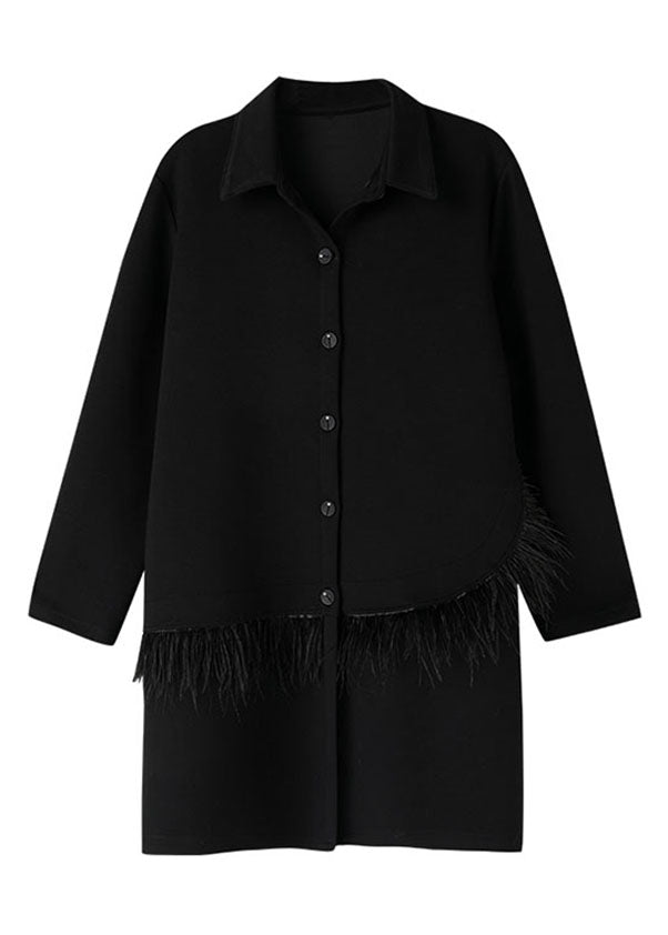 Drune | Schwarze Peter Pan Kragen Quasten Patchwork Mäntel Lange Ärmel