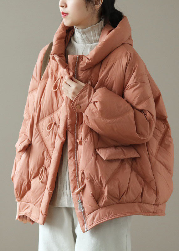 Drune | Orange Kapuzenjacke mit Reißverschluss Taschen Winter Daunenmäntel Lange Ärmel