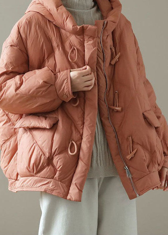 Drune | Orange Kapuzenjacke mit Reißverschluss Taschen Winter Daunenmäntel Lange Ärmel