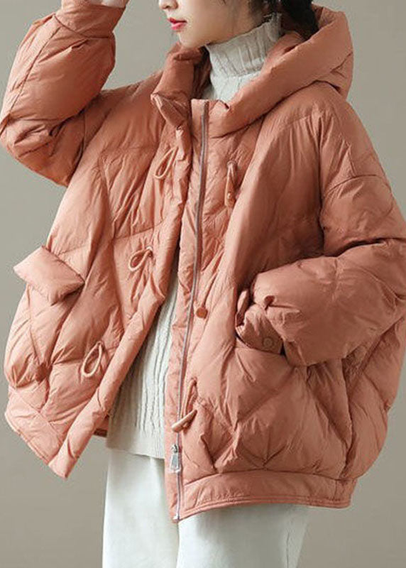 Drune | Orange Kapuzenjacke mit Reißverschluss Taschen Winter Daunenmäntel Lange Ärmel