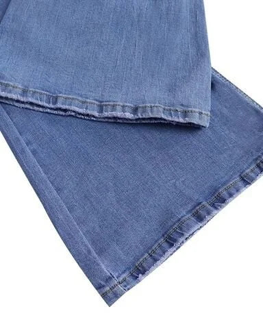 Drune | Jeans gewaschen Knopf Damenjeans Jeans mit hoher Taille