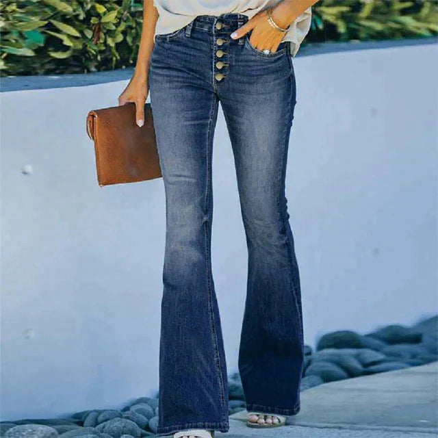 Drune | Jeans gewaschen Knopf Damenjeans Jeans mit hoher Taille