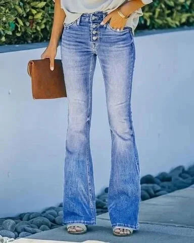 Drune | Jeans gewaschen Knopf Damenjeans Jeans mit hoher Taille