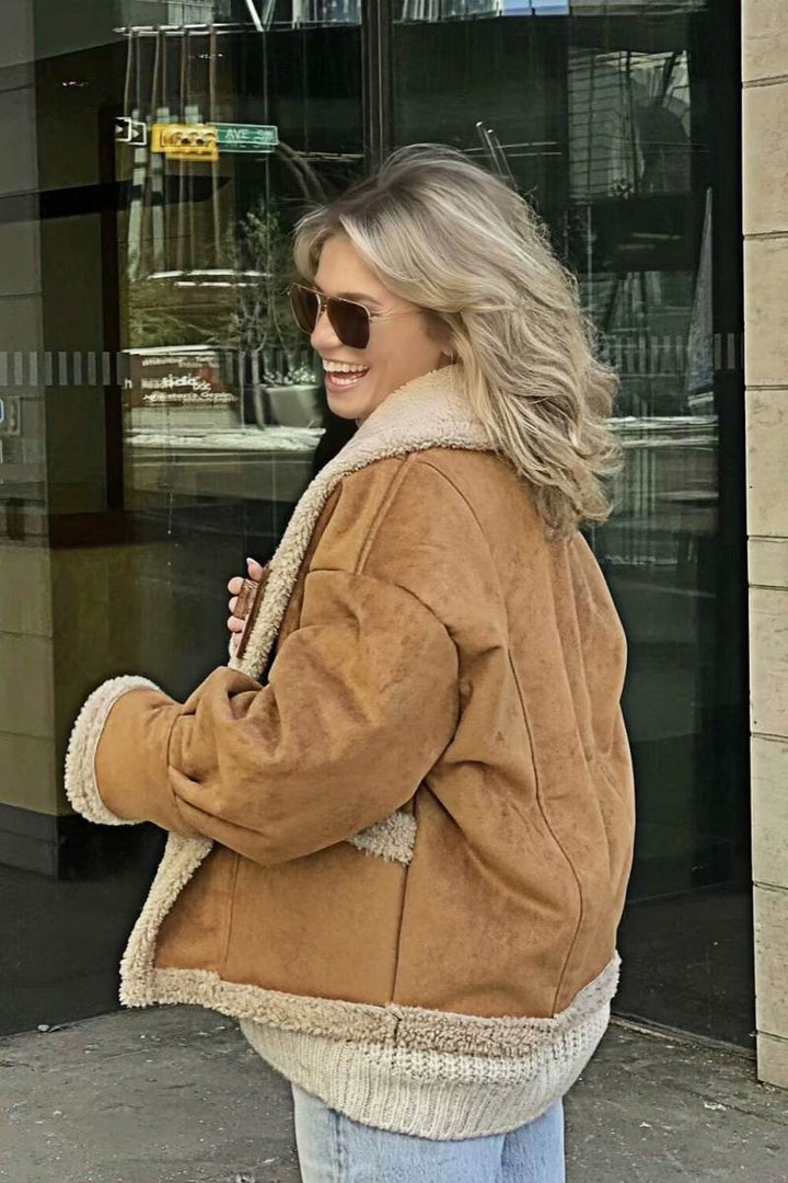 Drune | Gefütterte Jacke Braun Teddy Gefüttert Wildleder Winterjacke Winterjacke für Damen