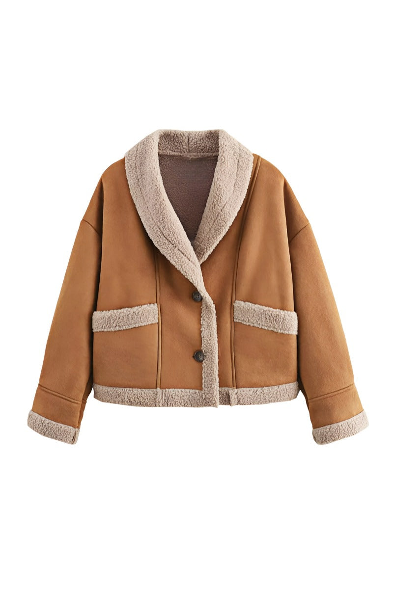 Drune | Gefütterte Jacke Braun Teddy Gefüttert Wildleder Winterjacke Winterjacke für Damen