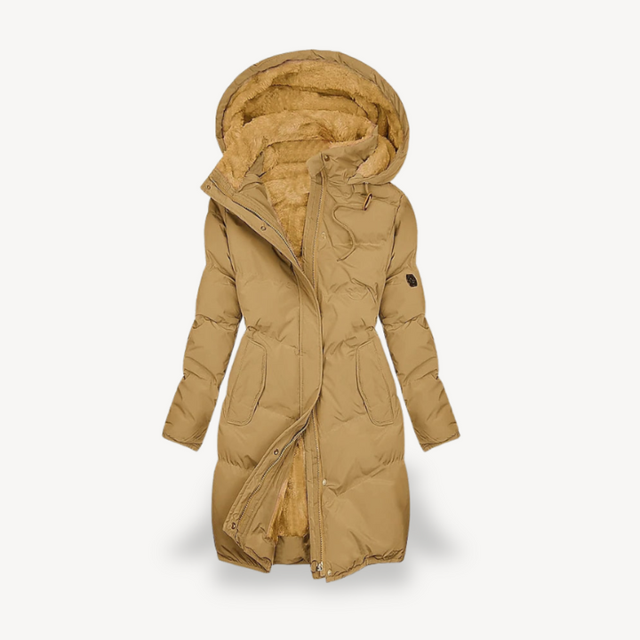 Drune | Damen Lange Pufferjacke mit Kapuze und Weichem Futter