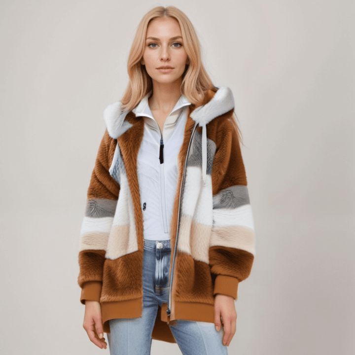Drune | Großer Zip up Kapuzenpullover mit Kunstfell für Damen