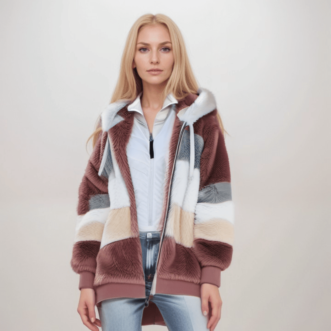 Drune | Großer Zip up Kapuzenpullover mit Kunstfell für Damen