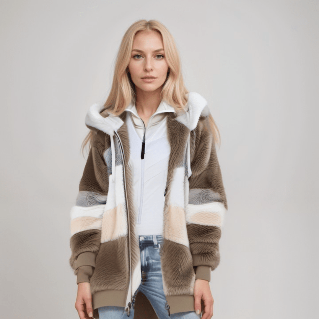 Drune | Großer Zip up Kapuzenpullover mit Kunstfell für Damen
