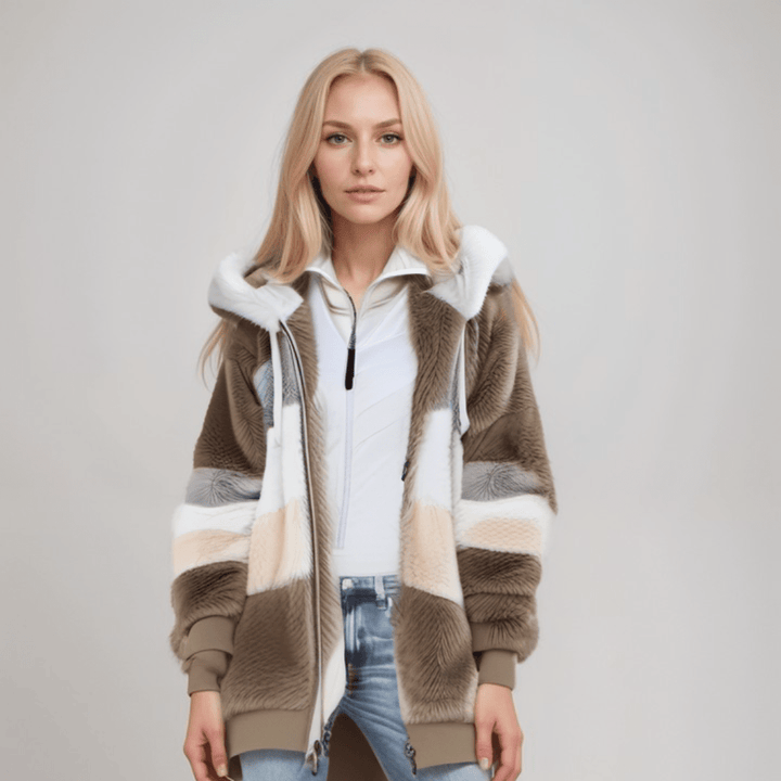 Drune | Großer Zip up Kapuzenpullover mit Kunstfell für Damen