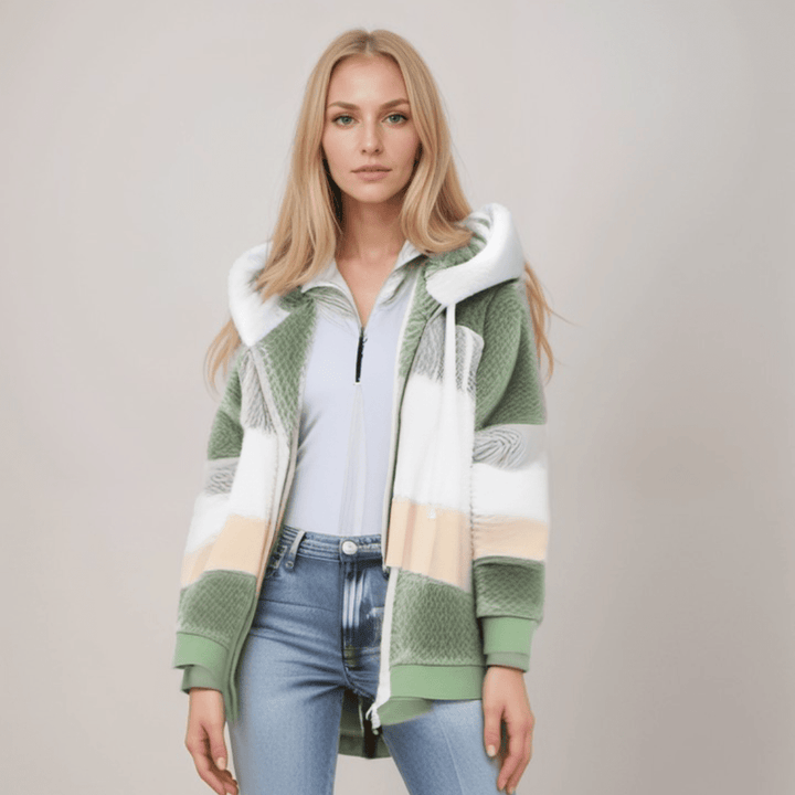 Drune | Großer Zip up Kapuzenpullover mit Kunstfell für Damen