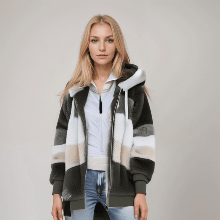 Drune | Großer Zip up Kapuzenpullover mit Kunstfell für Damen