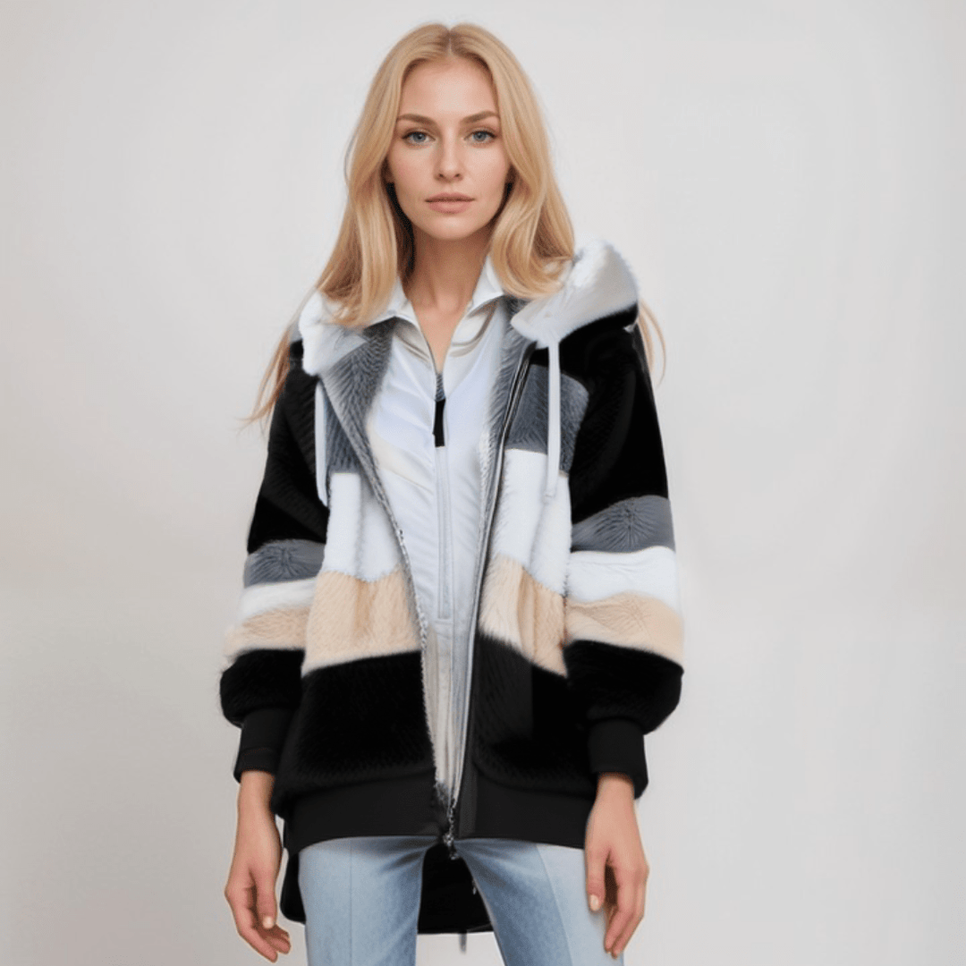 Drune | Großer Zip up Kapuzenpullover mit Kunstfell für Damen