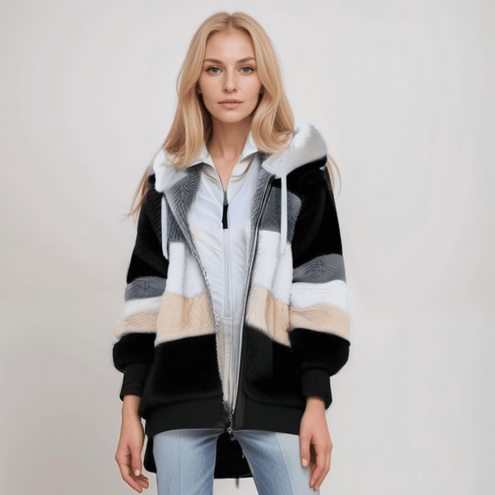 Drune | Großer Zip up Kapuzenpullover mit Kunstfell für Damen