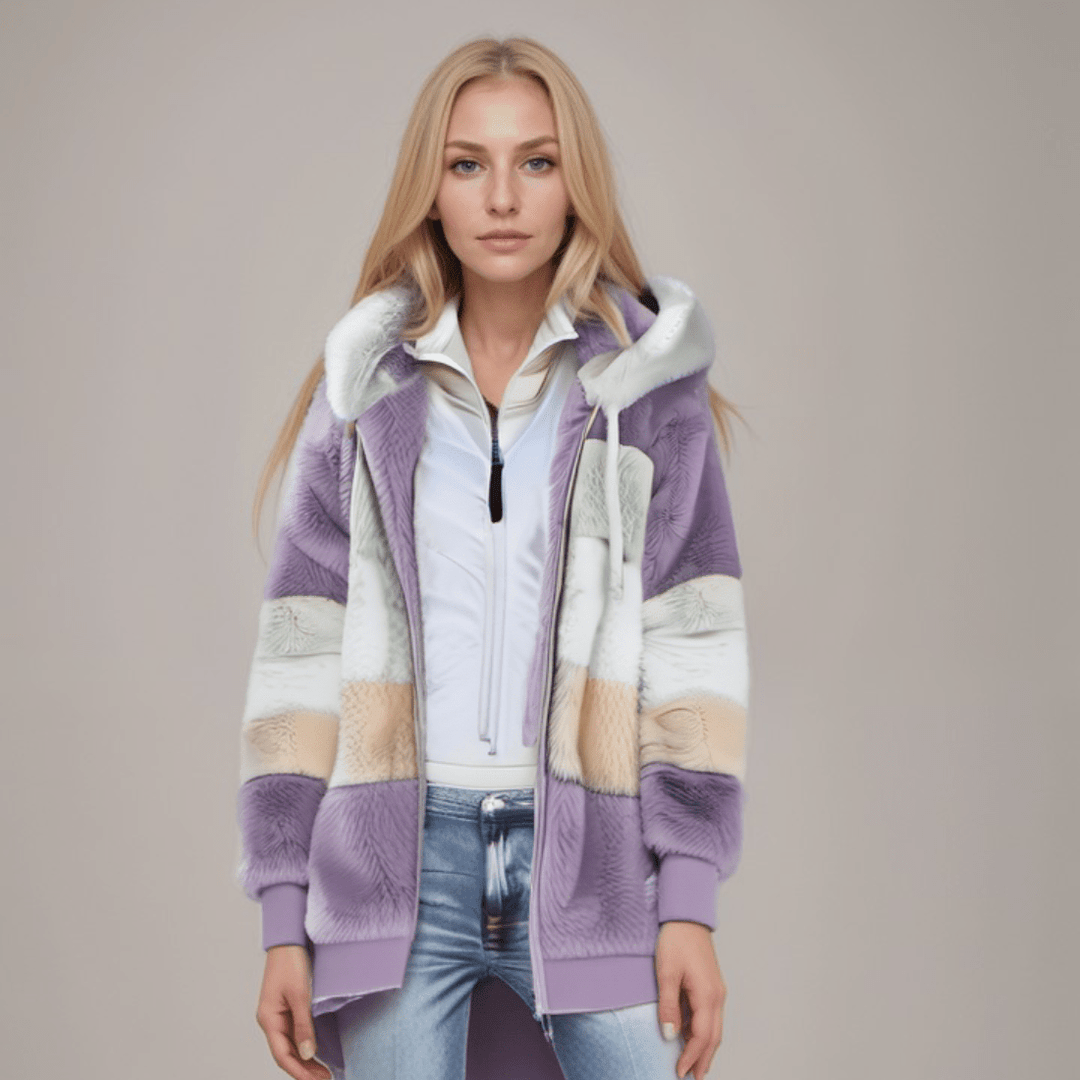 Drune | Großer Zip up Kapuzenpullover mit Kunstfell für Damen