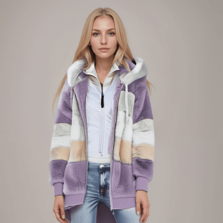 Drune | Großer Zip up Kapuzenpullover mit Kunstfell für Damen