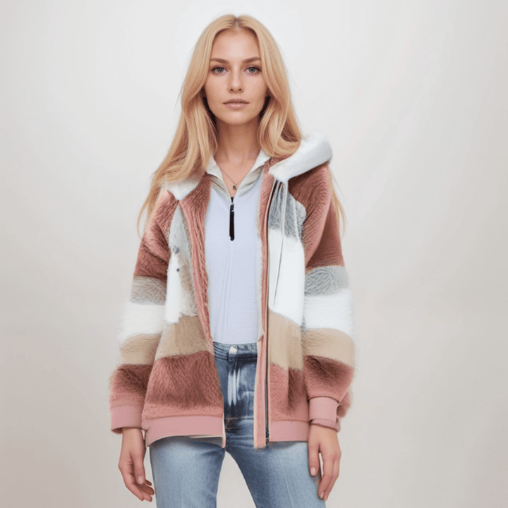 Drune | Großer Zip up Kapuzenpullover mit Kunstfell für Damen